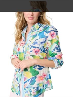 J. McLaughlin Women's Floral Lois Linen Blend Blouse Size M